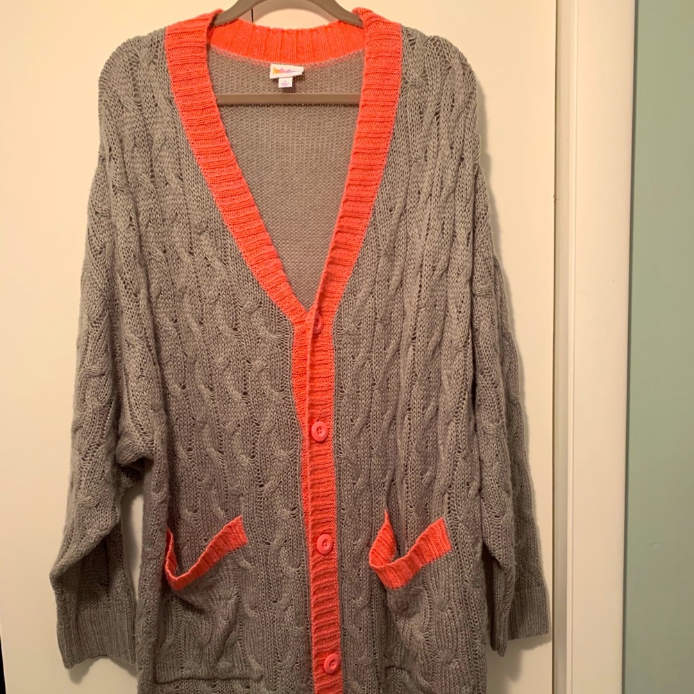 CLLR Lucille Cardigan, Oversized, Gray and Pink, Plus Size 18-26